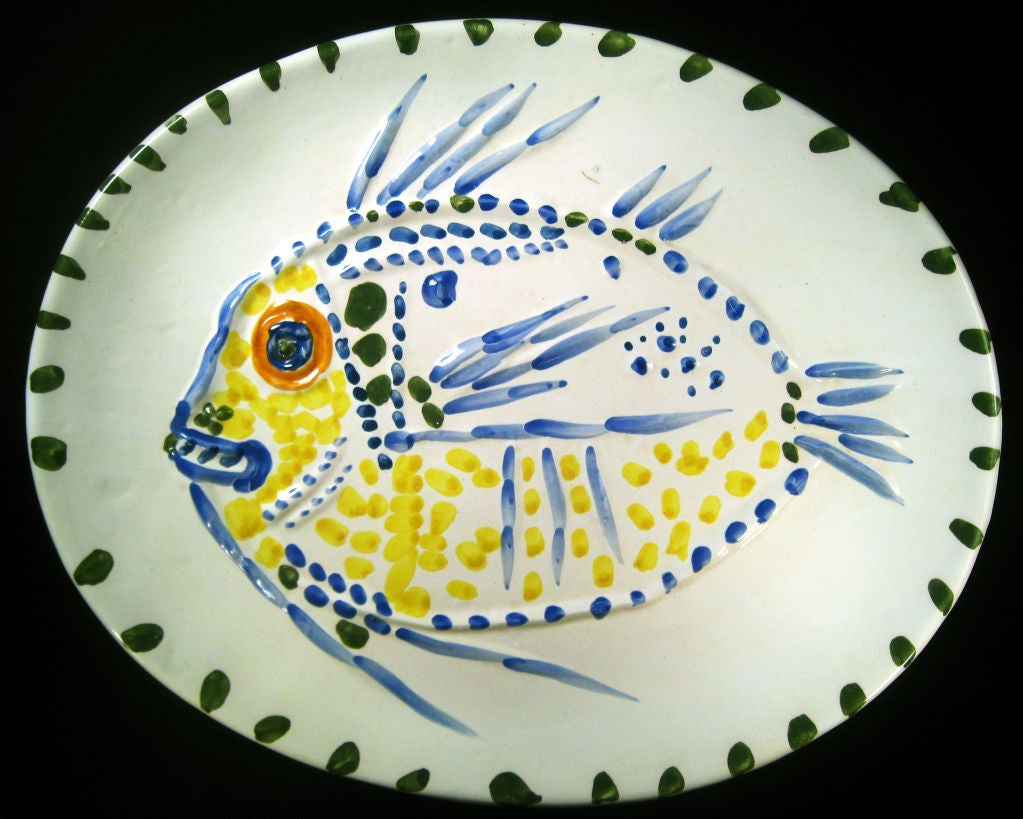 Pablo Picasso Visage 114 Madoura Plate Poisson fond blanc