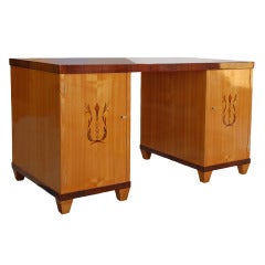 Swedish Art Deco Silver Sycamore Partner's Desk