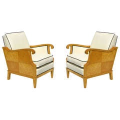 Pair of Biedermeier Style Birch Bergere Armchairs