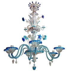 19th c Murano Blue and Clear Glass Chandelier