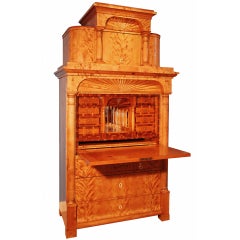 An Architectural North German Birchwood Biedermeier Secretaire Circa 1830
