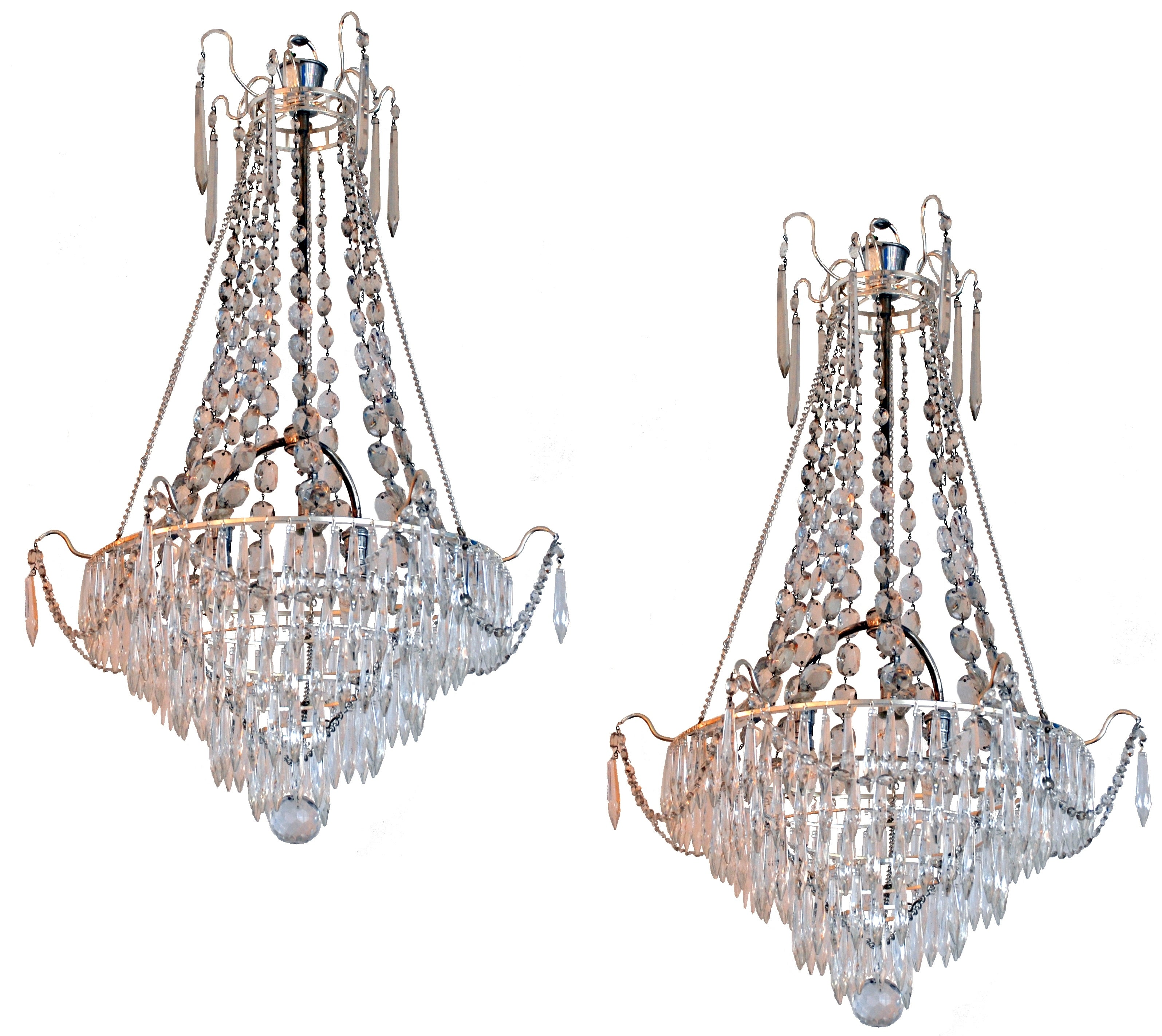 A Pair of Gustavian Style Cut Glass Chandeliers Circa 1920's