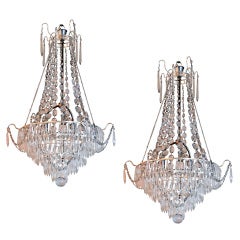 A Pair of Gustavian Style Cut Glass Chandeliers Circa 1920's