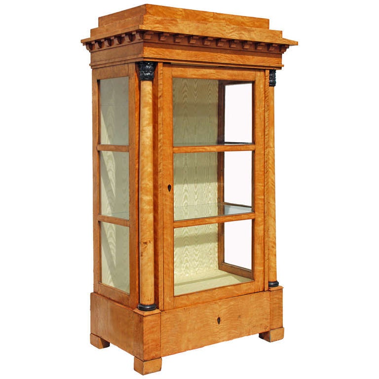 19th c Biedermeier Birchwood Display CAbinet