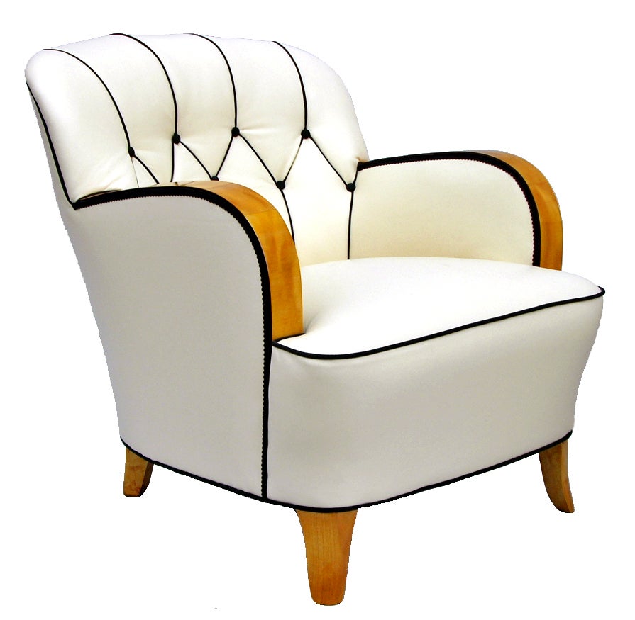 A Pair of Art Deco Armchairs with flutted back and zig zag detail.