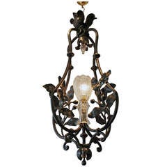 A Late 19th Century Austrian Wrought Iron Harp Gasolier Chandelier