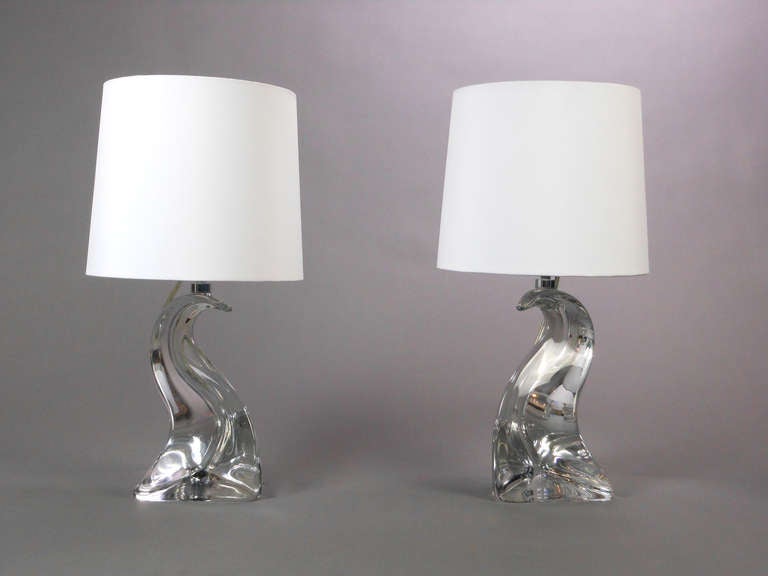 Paire de lampes françaises en verre marquées Cristal St. Louis, France