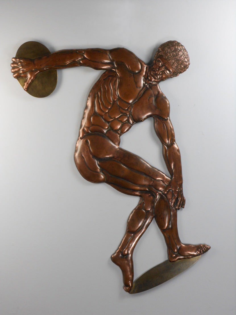 Art Deco Patinated Bronze Relief of the Discus Thrower For Sale