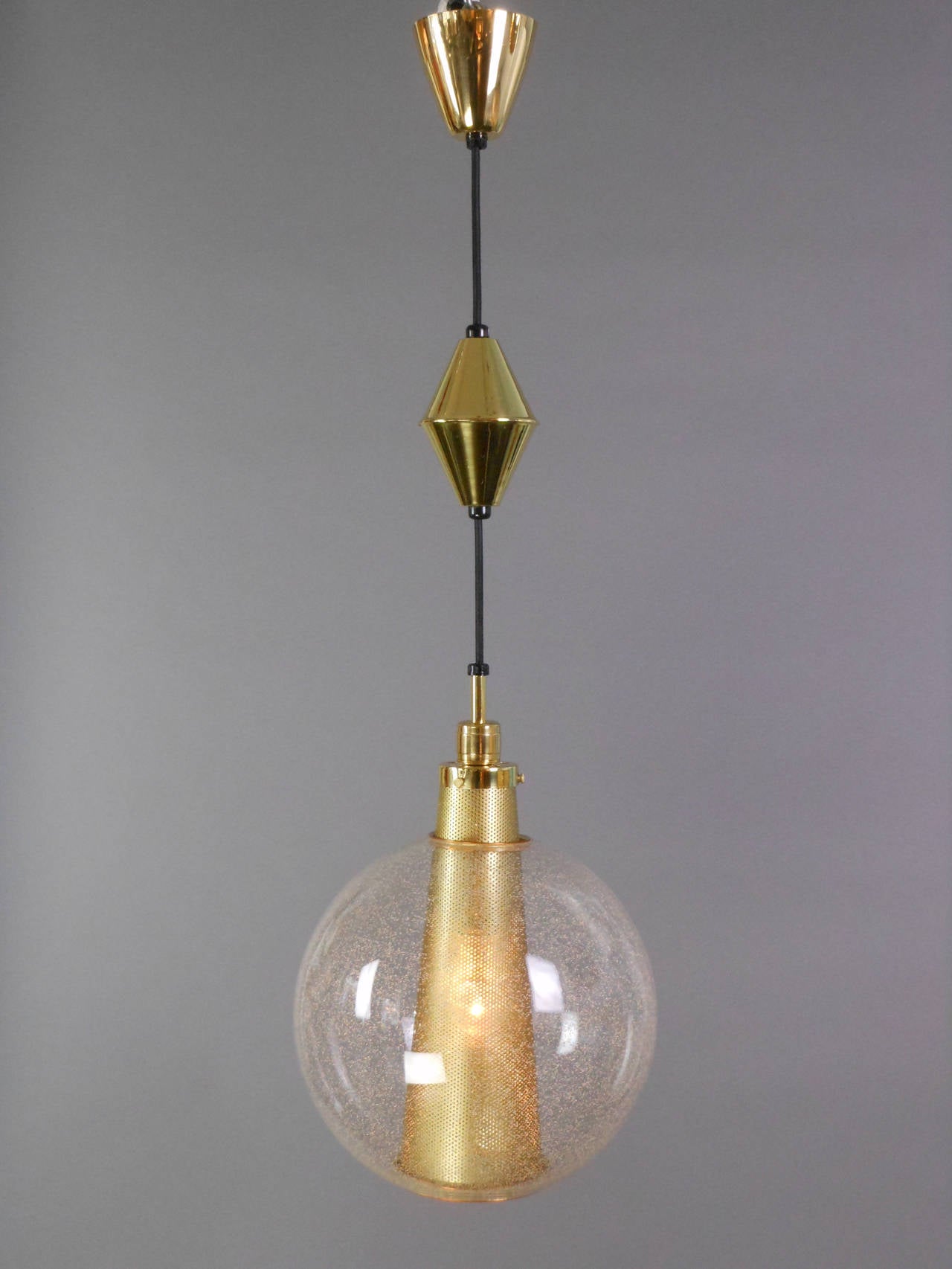 Pair of Glass and Brass Globe Chandeliers 4