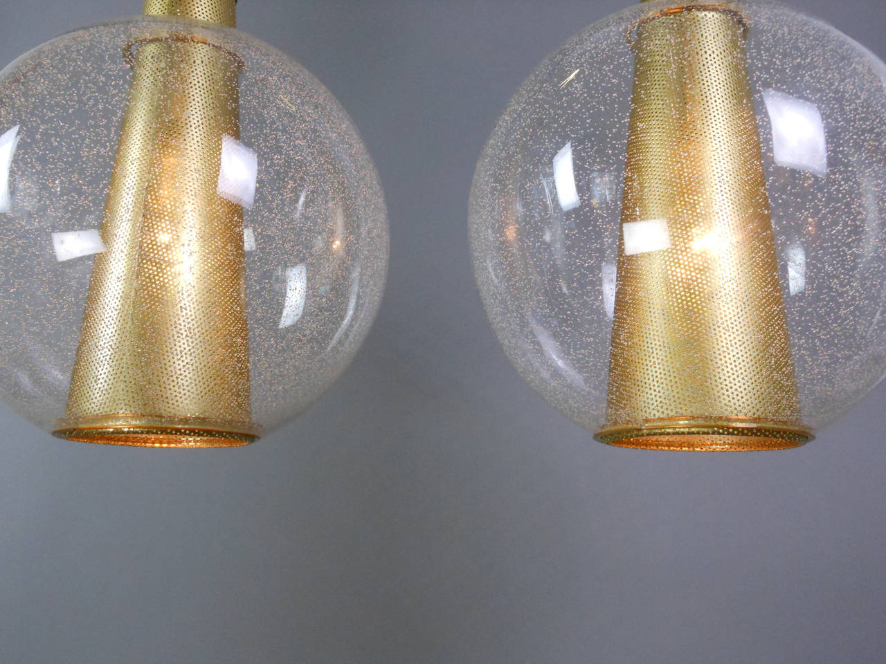 20th Century Pair of Glass and Brass Globe Chandeliers