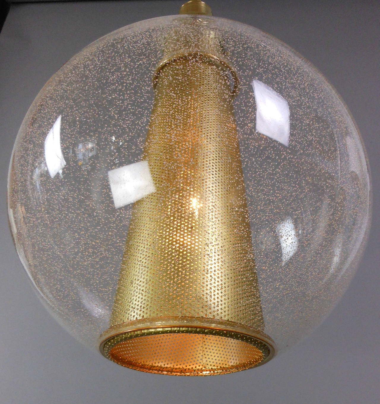 Pair of Glass and Brass Globe Chandeliers 2