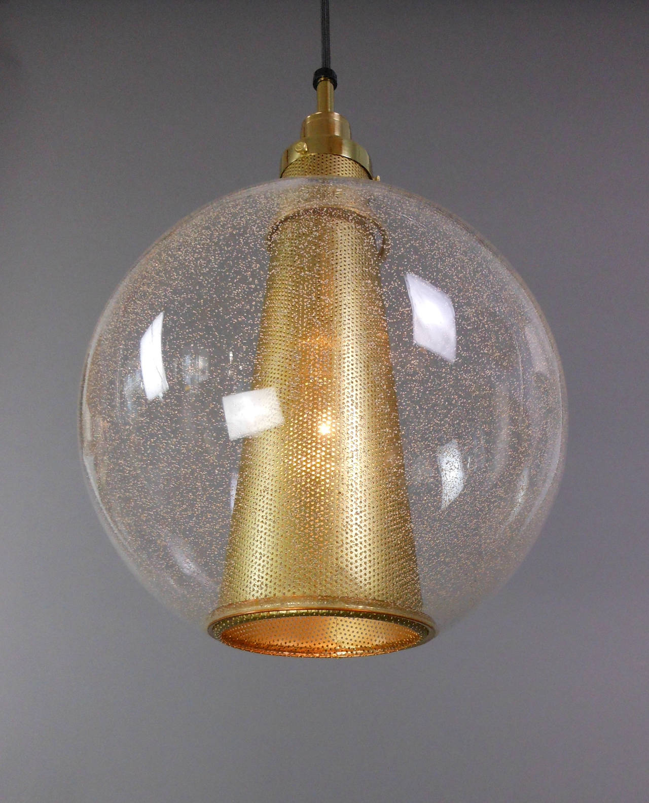 Pair of Glass and Brass Globe Chandeliers 3