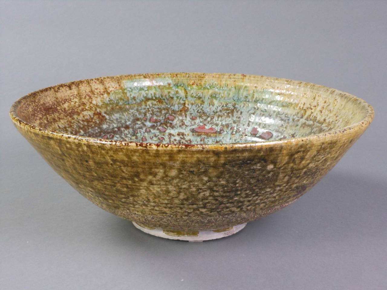 20th Century Mottled Brown and Green Glazed Stoneware Bowl