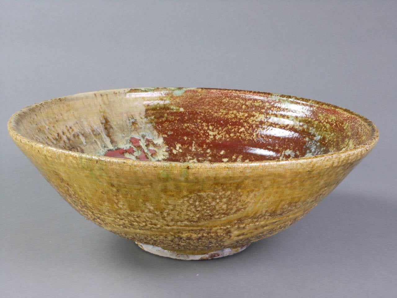 Mottled Brown and Green Glazed Stoneware Bowl 1