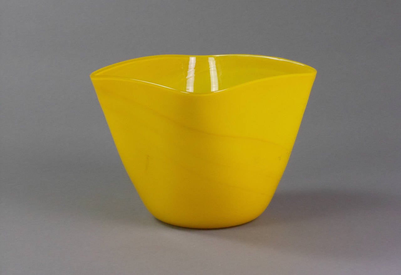 Modern Murano Yellow Glass Vase with Gold Inclusions For Sale
