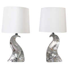 French Pair of Glass Lamps Marked Cristal St. Louis, France