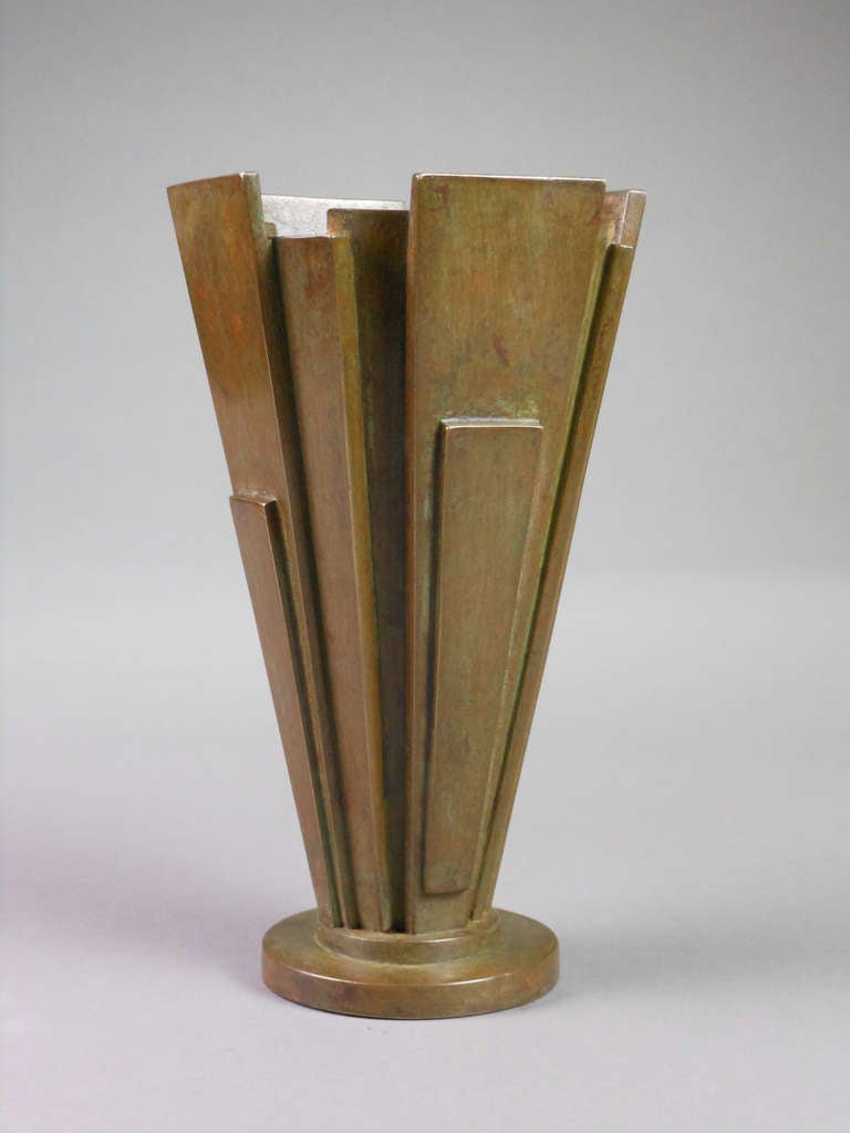 Japanese Patinated Bronze Modernist Vase In Good Condition In New York, NY