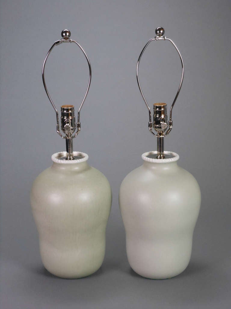 Mid-20th Century Pair of Italian Dove Gray Ceramic Vases, Now Lamps by Richard-Ginori
