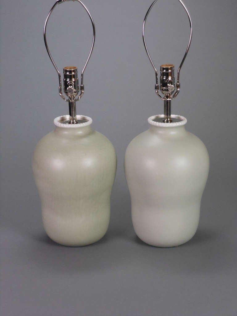Pair of Italian Dove Gray Ceramic Vases, Now Lamps by Richard-Ginori 1