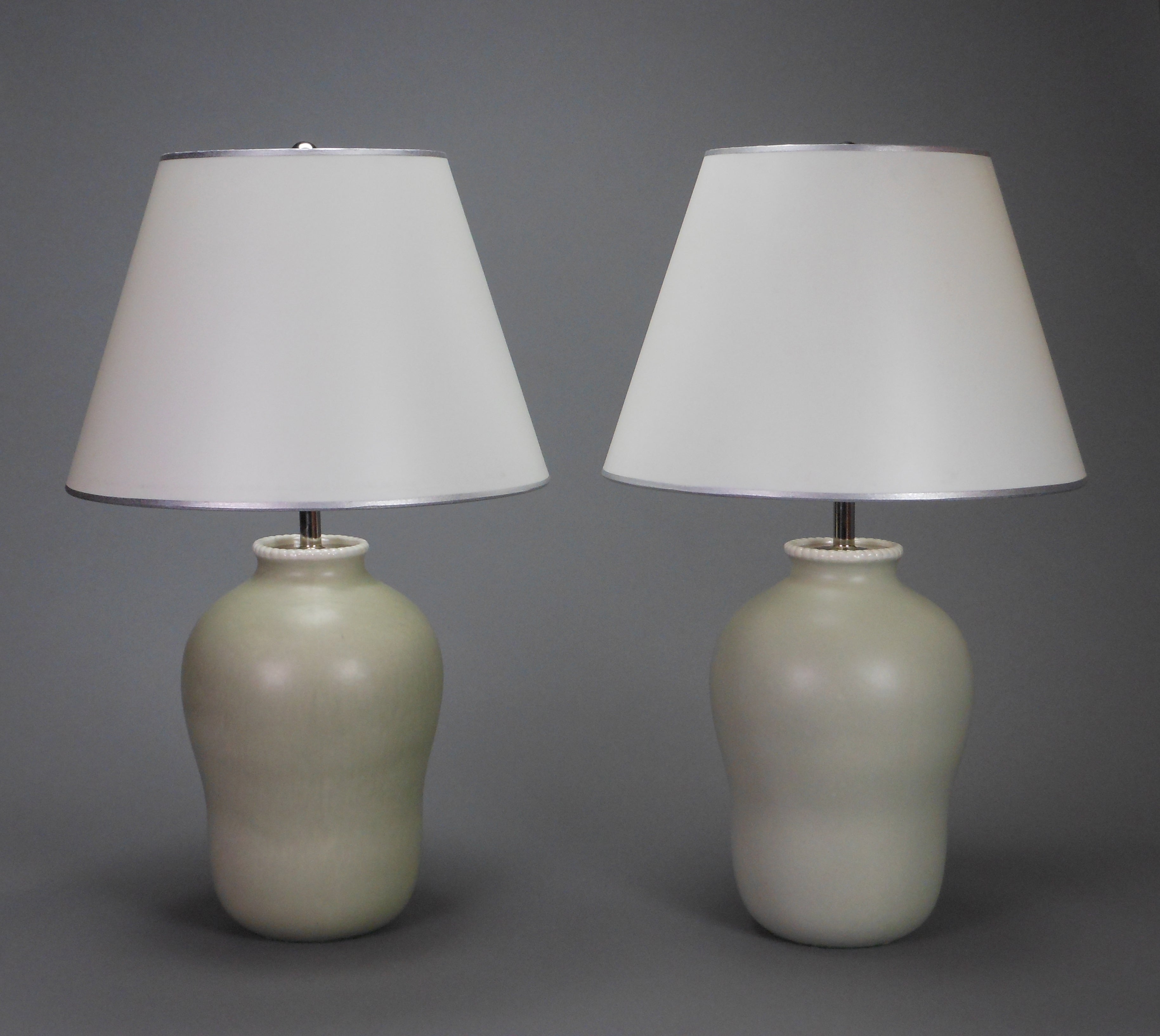 Pair of Italian Dove Gray Ceramic Vases, Now Lamps by Richard-Ginori