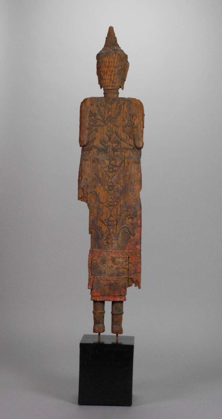 Carved Thai Tall Wood Sculpture of a Buddha For Sale