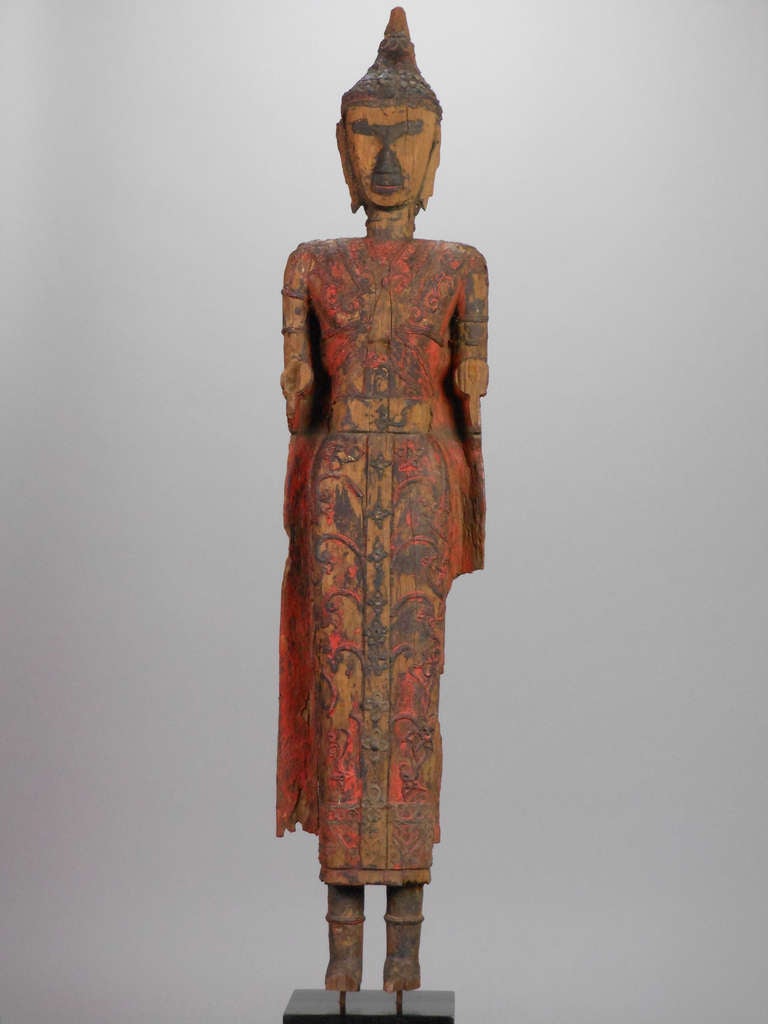 19th Century Thai Tall Wood Sculpture of a Buddha For Sale