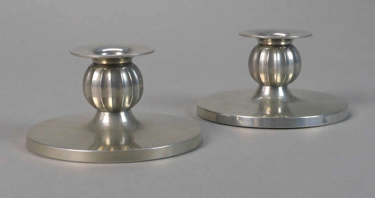 Pair of Danish Pewter Candlesticks In Good Condition In New York, NY