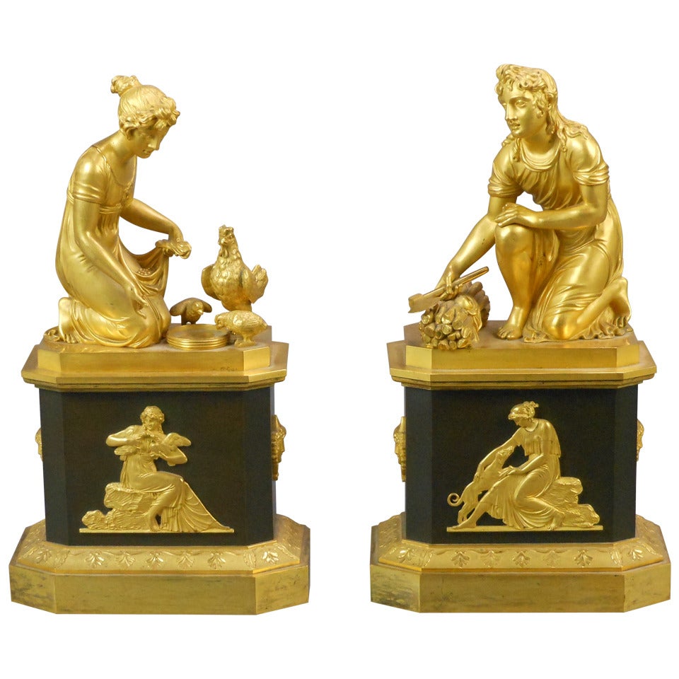 French Empire Gilt Bronze Figures For Sale