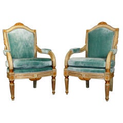 Pair of Italian Neoclassical Painted and Parcel Gilt Armchairs