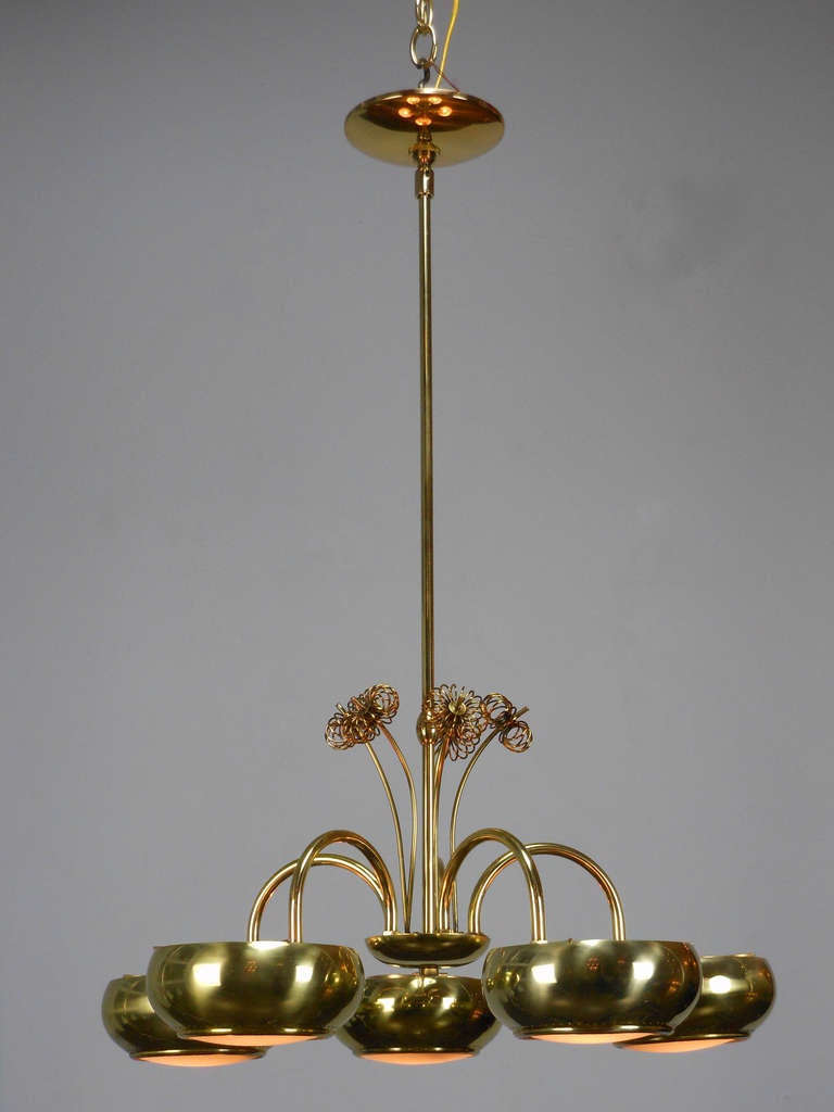 American Brass, Five Light Chandelier by Lightolier In Good Condition In New York, NY