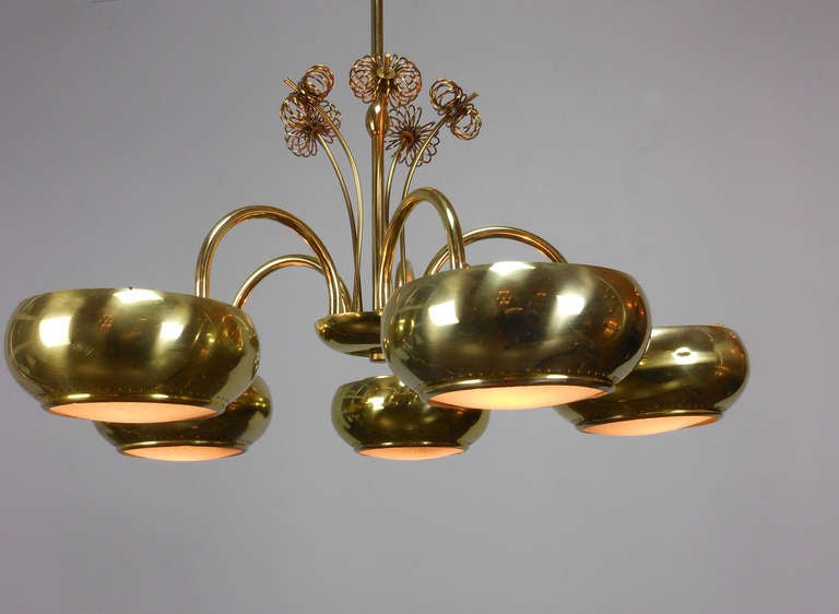 Mid-20th Century American Brass, Five Light Chandelier by Lightolier