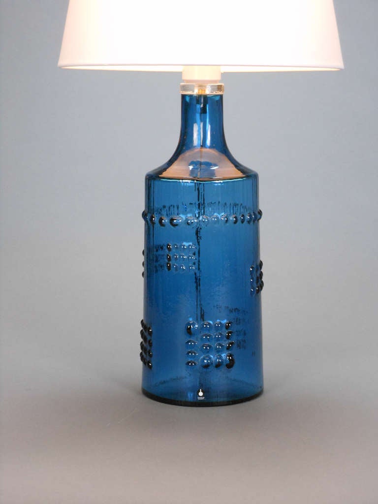 A Pair of Swedish Blue Glass Lamps by Pukeberg 3