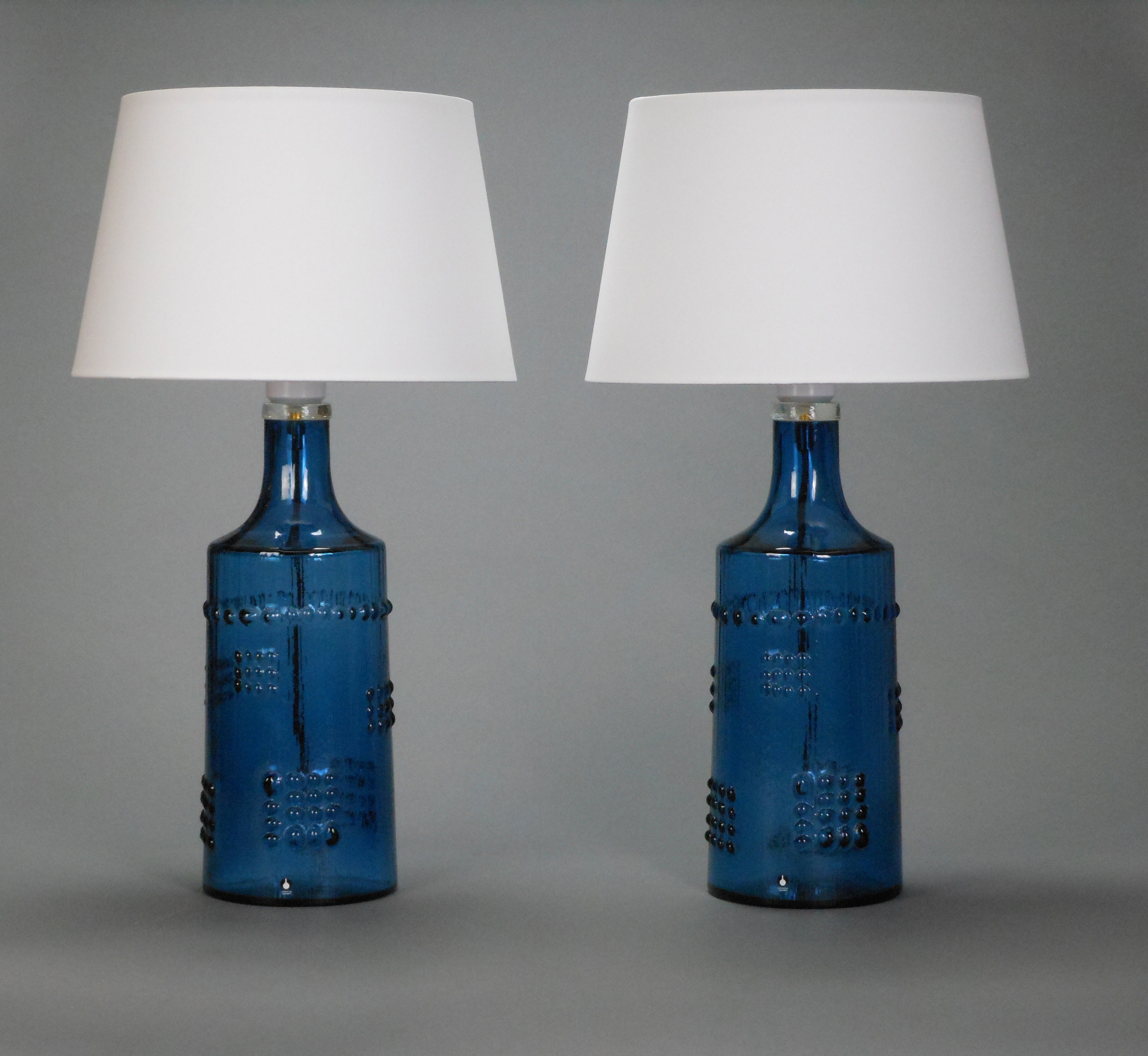 A Pair of Swedish Blue Glass Lamps by Pukeberg