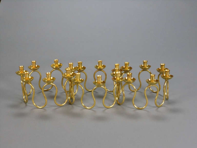 Set of Three Swedish Brass Seven-Light Candelabrum 1