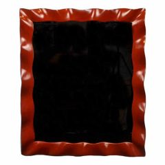 A French Red Lacquer Wave Molded Mirror