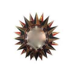 A French Oval Polychrome Sunburst Mirror