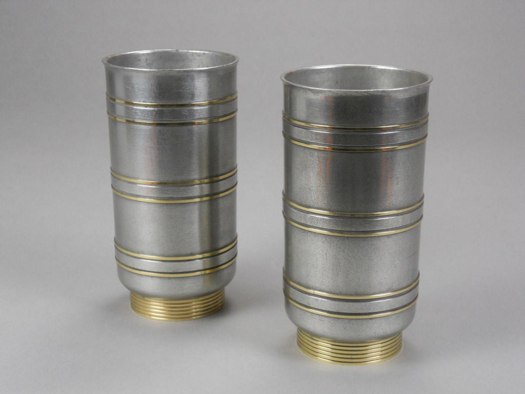 A Pair of Swedish Grace Period Pewter and Brass Vases