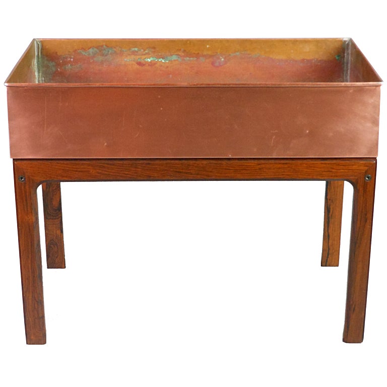Danish Modern Wood and Copper Jardinière For Sale