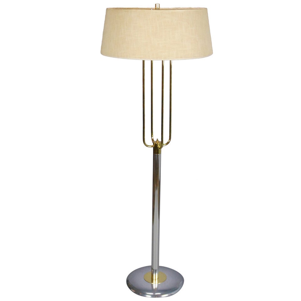 Mid-Century Modern American Steel and Brass Floor Lamp For Sale