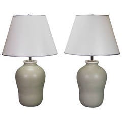 Pair of Italian Dove Gray Ceramic Vases, Now Lamps by Richard-Ginori
