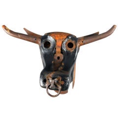 A Metal Sculpture of a Bull's Head
