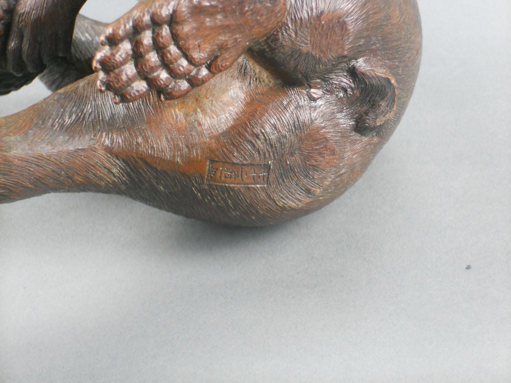 Japanese Carved and Painted Wooden Monkey In Excellent Condition For Sale In New York, NY