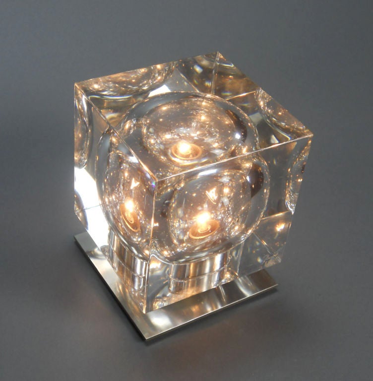 Late 20th Century Crystal and Steel Lamp by Robert Rigot for Baccarat
