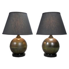 A Pair of Swedish Grace Period Patinated Metal Lamps