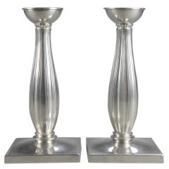A Pair of Danish Pewter Candlesticks Stamped Just A Danmark 2403