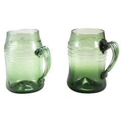 Antique A Pair of German Green Glass Tankards