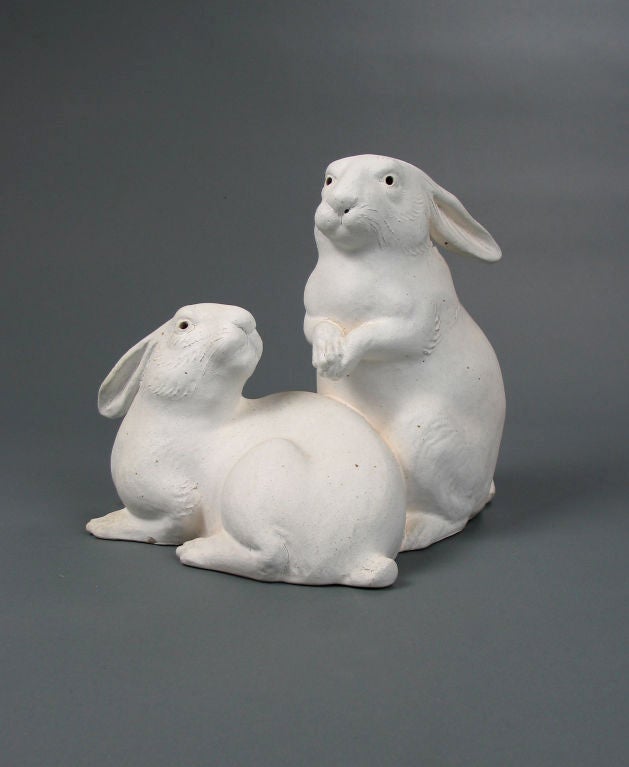 Japanese Earthenware Sculpture of Two Rabbits at 1stdibs