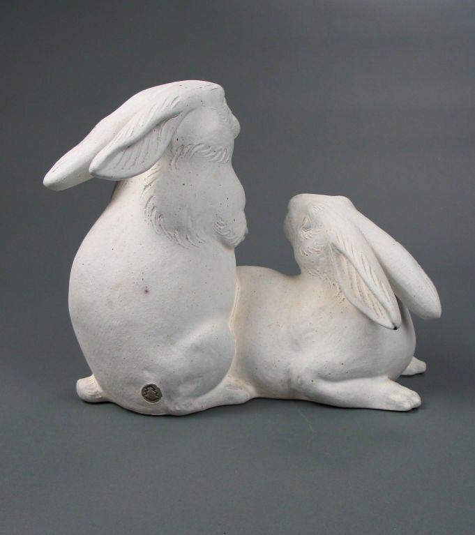 Japanese Earthenware Sculpture of Two Rabbits 1