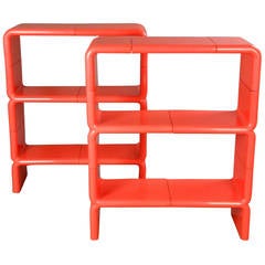 A Pair of Mid-Century Orange Modular Plastic "UMBO" Shelves