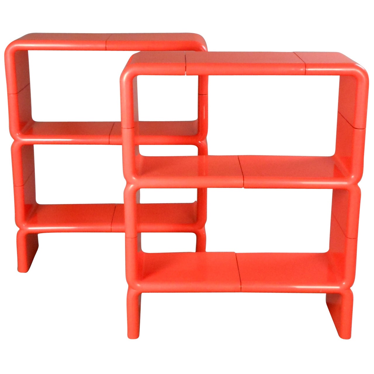 A Pair of Mid-Century Orange Modular Plastic "UMBO" Shelves For Sale